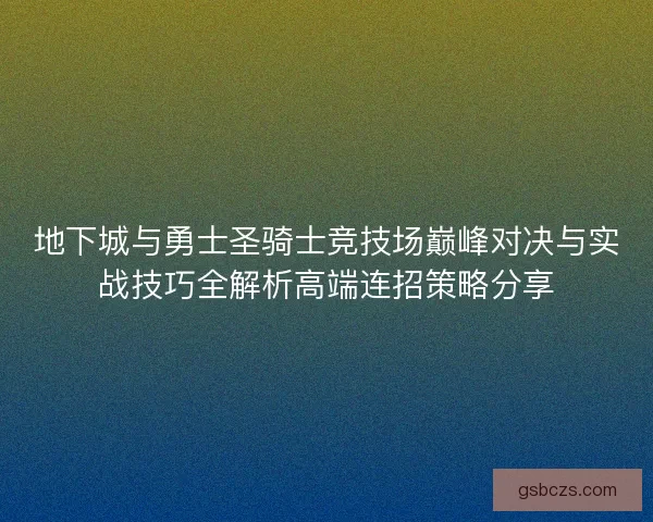 地下城与勇士圣骑士竞技场巅峰对决与实战技巧全解析高端连招策略分享