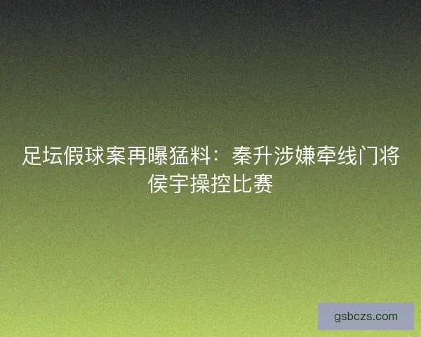 足坛假球案再曝猛料：秦升涉嫌牵线门将侯宇操控比赛